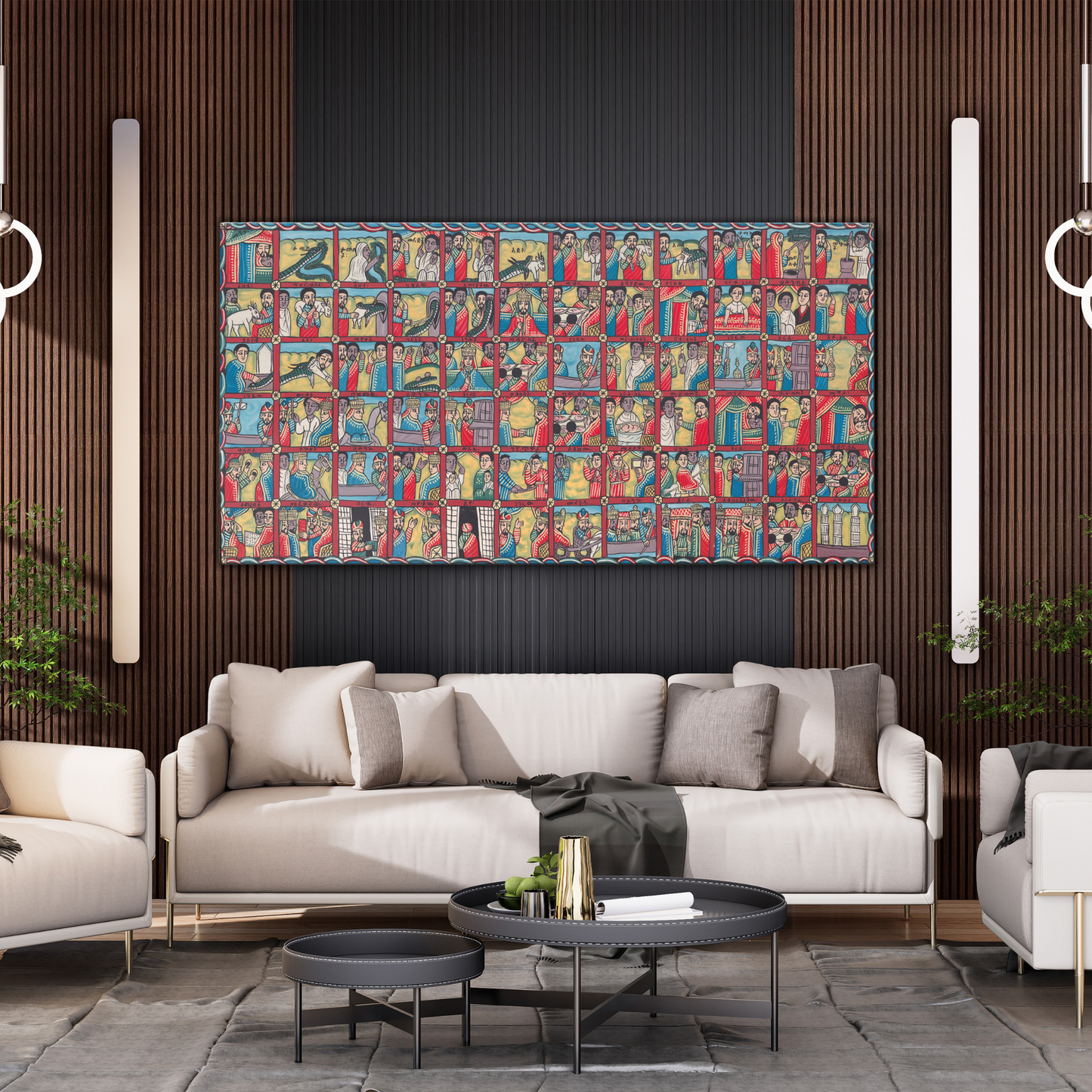 Queen of Sheba & King Solomon Ethiopian Mosaic Oil Painting
