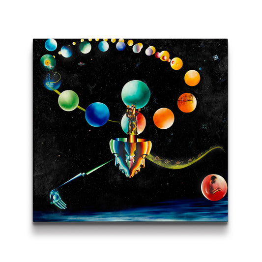The Journey canvas painting – surreal visionary art depicting celestial spheres, symbolic figures, and mystical themes on museum-quality print.