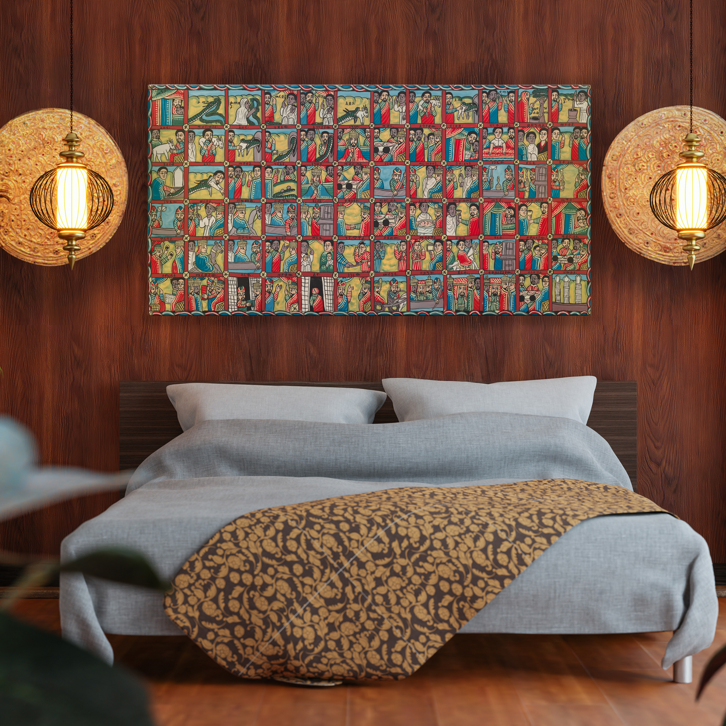 Queen of Sheba & King Solomon Ethiopian Mosaic Oil Painting